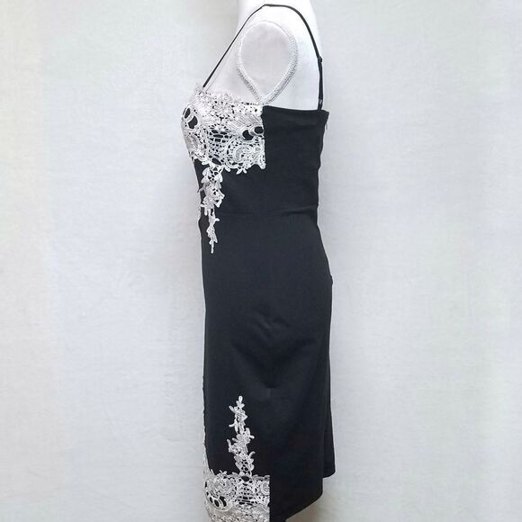HAUTE Monde Black Ivory Lace Midi Bodycon Dress - Picture 5 of 9